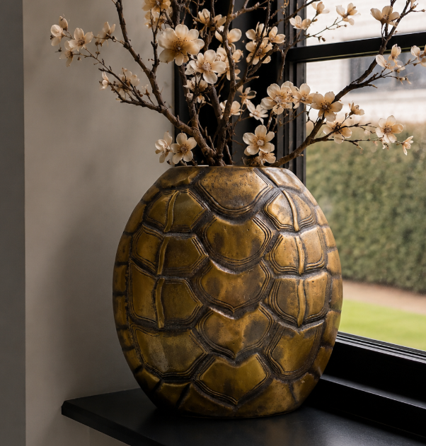 XL Antique Gold Platte Schildpad Vaas | Aluminium