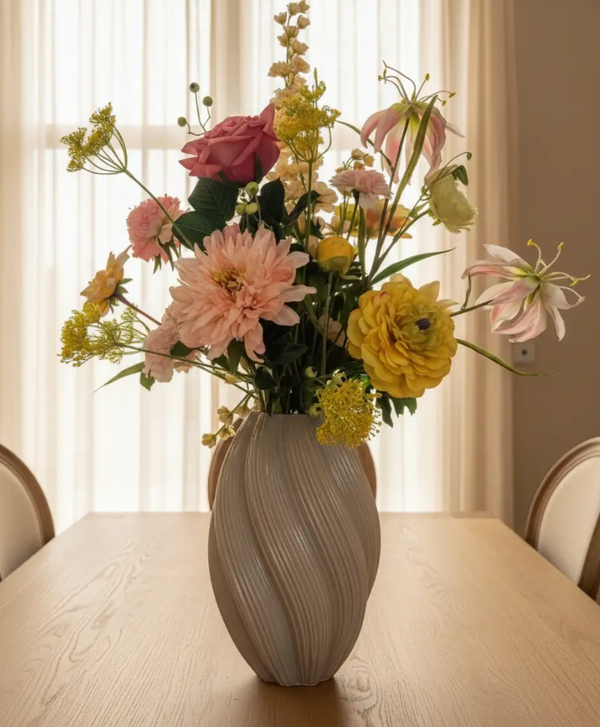 Zijden Bloemen Boeket ‘Butter Yellow Pink’ | Met of zonder vaas