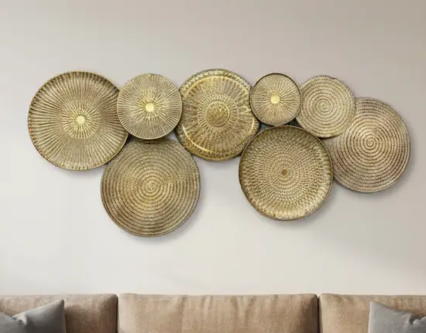 Wanddecoratie Wall Art Goud Circles | Metaal | 118x4.5x52cm