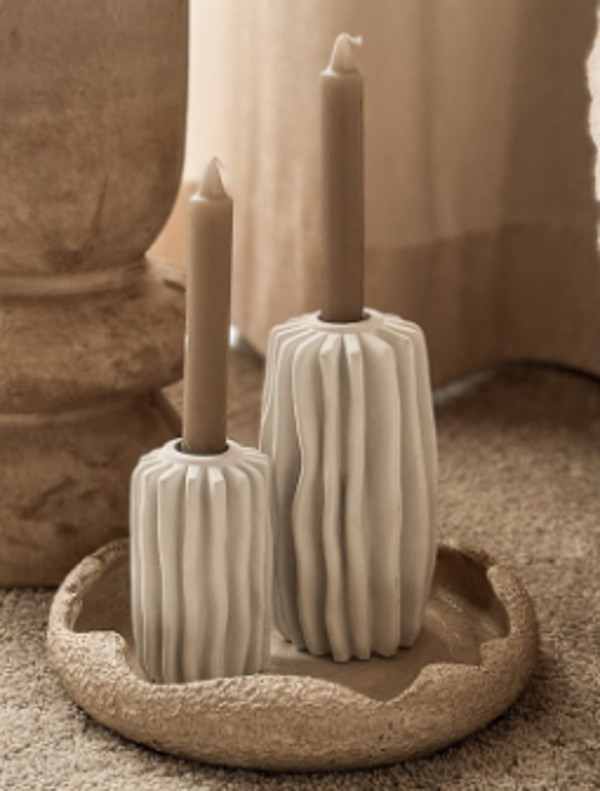 Kaarsenstandaard 'Striped' | Ivory | Set van 2