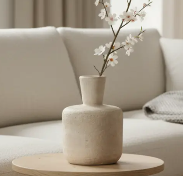Beige Aardewerk Vaas Japandi | 21,5x21,5x30cm