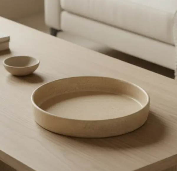 Aardewerk Dienblad Rond Beige | 28x28x5cm