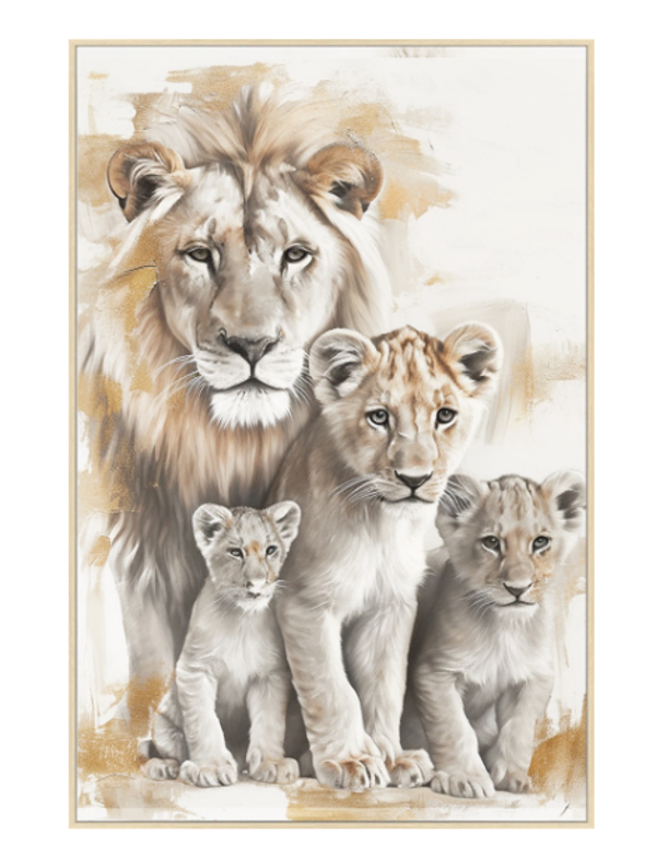 Schilderij In lijst | Leeuw Met Welpjes | 70x105cm