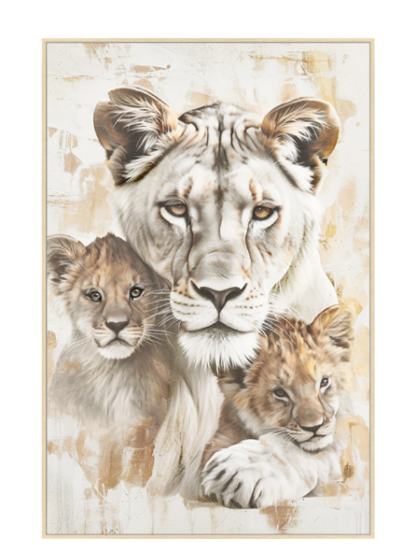 Schilderij In Lijst | Leeuw Met 2 Welpjes | 70x105cm