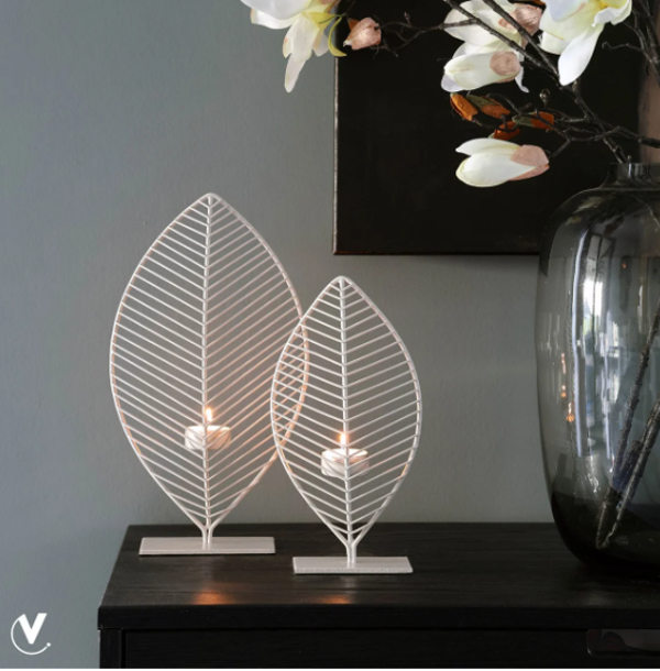 Waxinelichthouder 'Leaf' Ivory | Vase The World | In 2 maten
