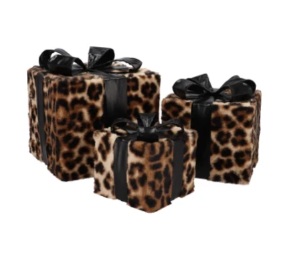 Set LED Kerst Sier Cadeaus | Set van 3 | Panter Teddy / Zwart