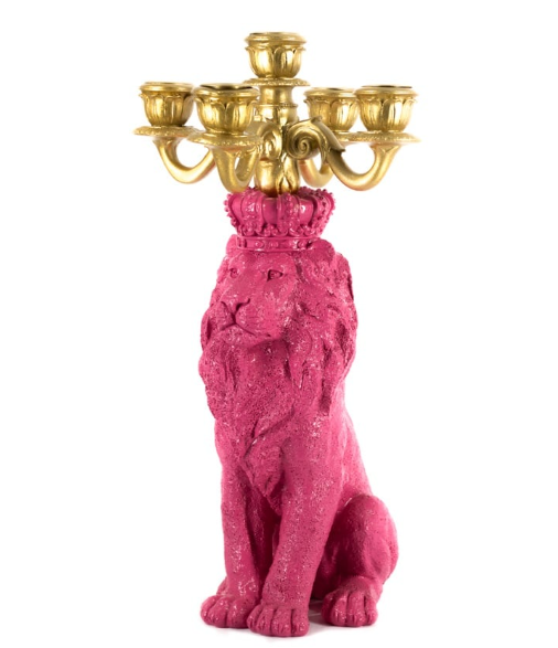 Kandelaar Leeuw – Decoratieve Kandelaar Roze/Goud 21x19x35cm | Homebound by Kolony