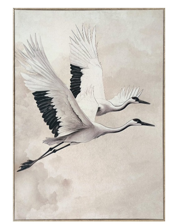 Schilderij met Velvet Doek ‘Vogels’ – Luxe Wanddecoratie met Houten Lijst 60x80cm