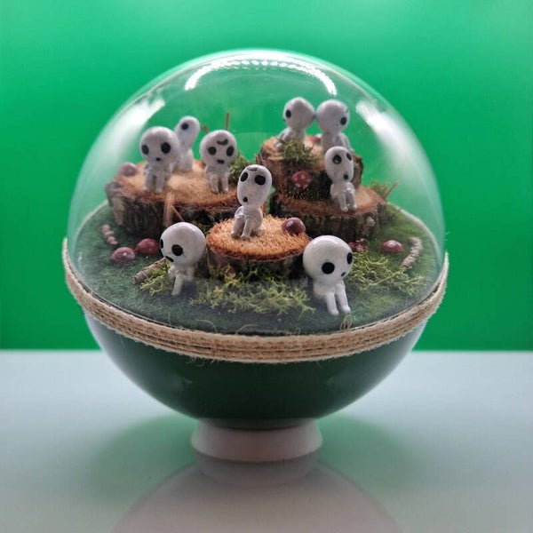 Ghiblobe Kodamas (Petits Sylvains) – Diorama Miniature Inspiré de Princesse Mononoké