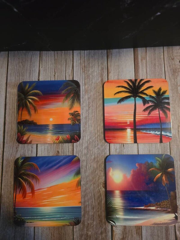 Tropical Sunset Cork Coaster Set (4-Pack)
