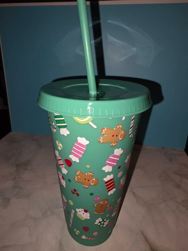 24oz Christmas-Themed Cup with Straw & Lid - Green