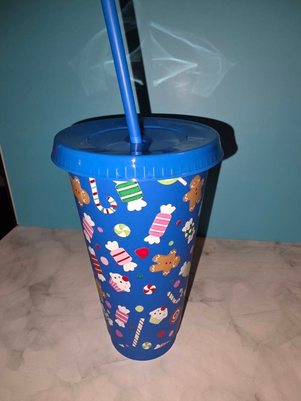 24oz Christmas-Themed Cup with Straw & Lid - Blue