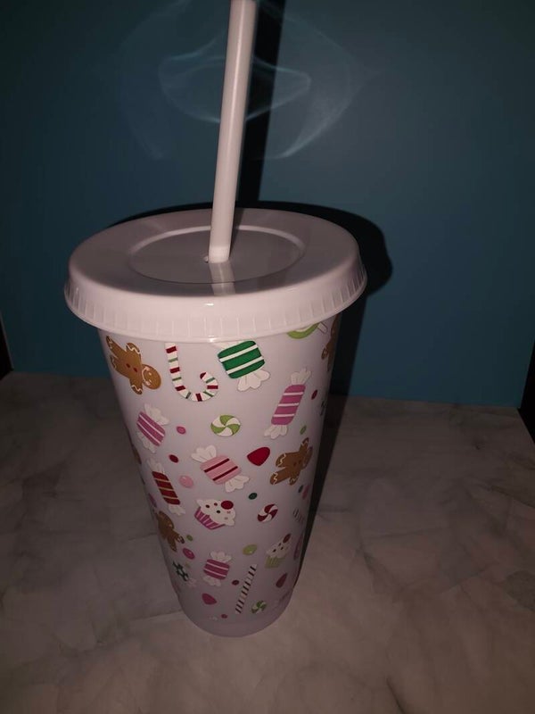 24oz Christmas-Themed Cup with Straw & Lid - White