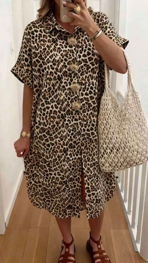 Longue robe chemise léopard