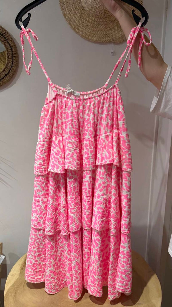 Robe bretelle blanche/fushia