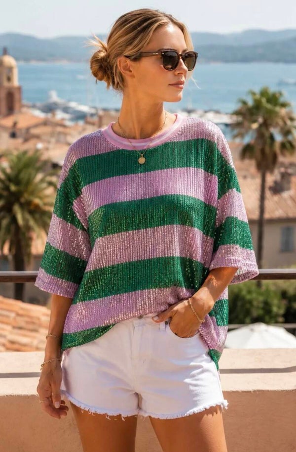 T-shirt sequin ligné