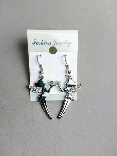 Boucles d'oreilles personnages, FEES AILEES GRIS ARGENT + STRASS