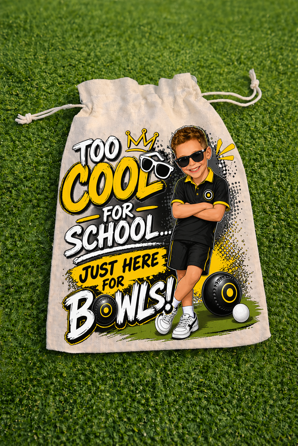 PERSONALISED - Too cool for school....just here for Bowls - Drawstring Bag