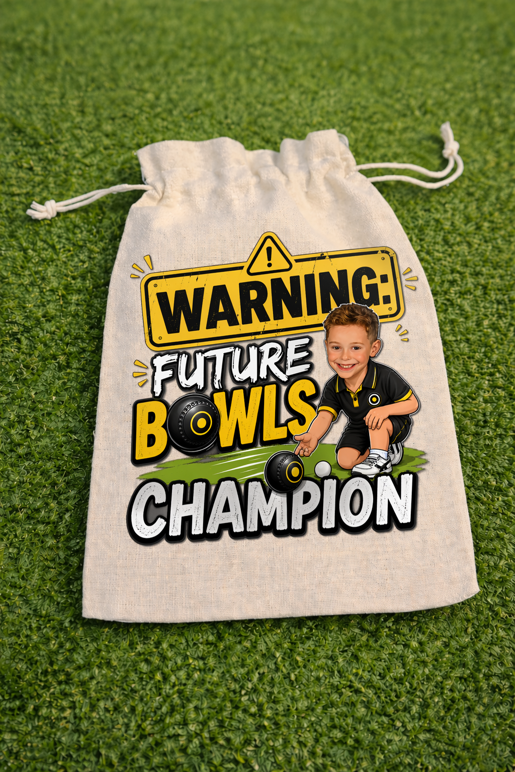 PERSONALISED - Warning: Future Bowls Champion - Drawstring Bag