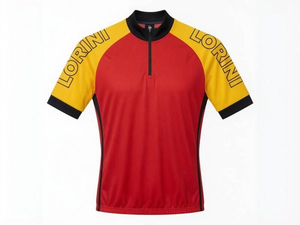 Lorini rood (gele mouw) shirt kort maat M