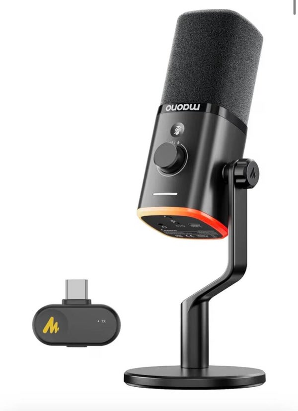 MAONO PD100W Microphone sans Fil/USB, Micro Gaming PC Dynamique