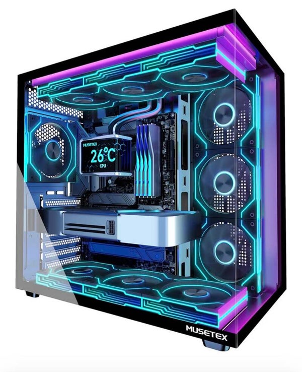 MUSETEX Y6 Boîtier PC, 7 Ventilateurs ARGB PWM Infinity Mirror préinstallés