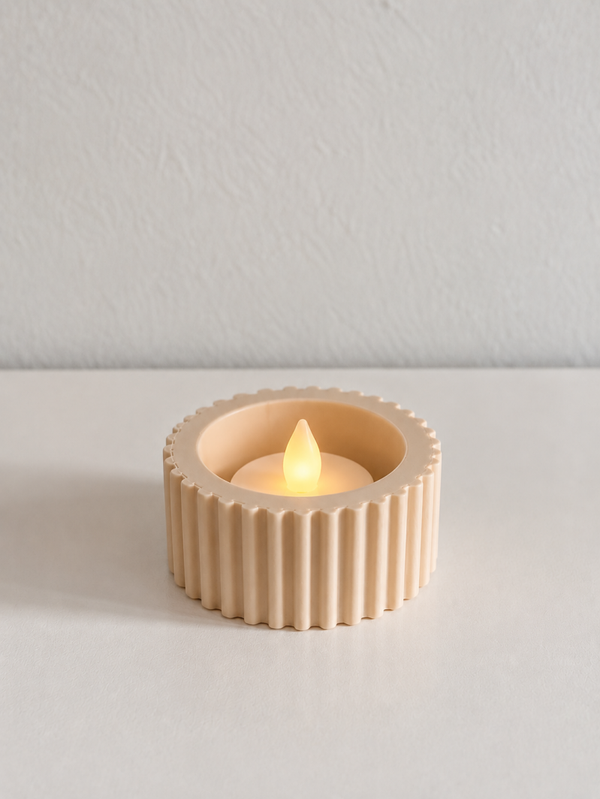 Beige theelichthouder met ribbels | Woondecoratie