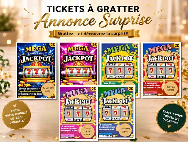 Annonce grossesse Méga Jackpot – Ticket à gratter message surprise personnalisé– Tu vas être papa / tata/ mamie...