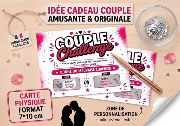 Couple Challenge – Carte à gratter personnalisée | Jeu romantique pour couple | Cadeau Saint-Valentin, Anniversaire