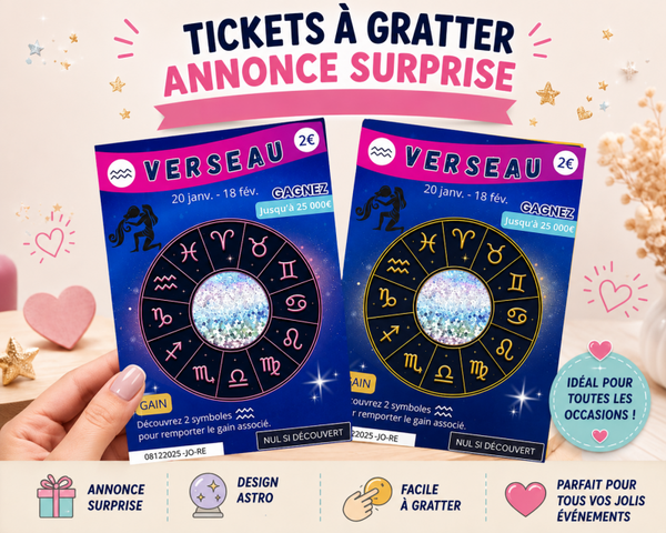 Nouveau ticket à gratter annonce surprise grossesse, mariage – Carte à gratter signe astrologique – Carte surprise signe du zodiaque
