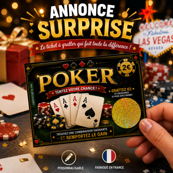 Ticket à gratter Poker message surprise personnalisé – Annonce originale à gratter Tu vas être papa / tata/ mamie...