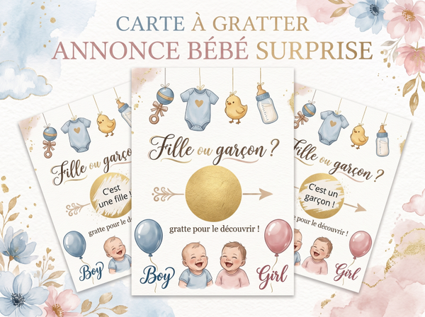 Carte à Gratter Annonce Grossesse – Fille ou Garçon ? | Ticket à Gratter Révélation Genre Bébé | Gender Reveal | Idée Cadeau Originale