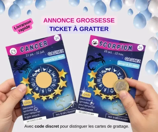 Annonce grossesse – Carte à gratter signe astrologique – Ticket astro – Carte surprise signe zodiaque – Tu vas être papa / tata/ mamie...