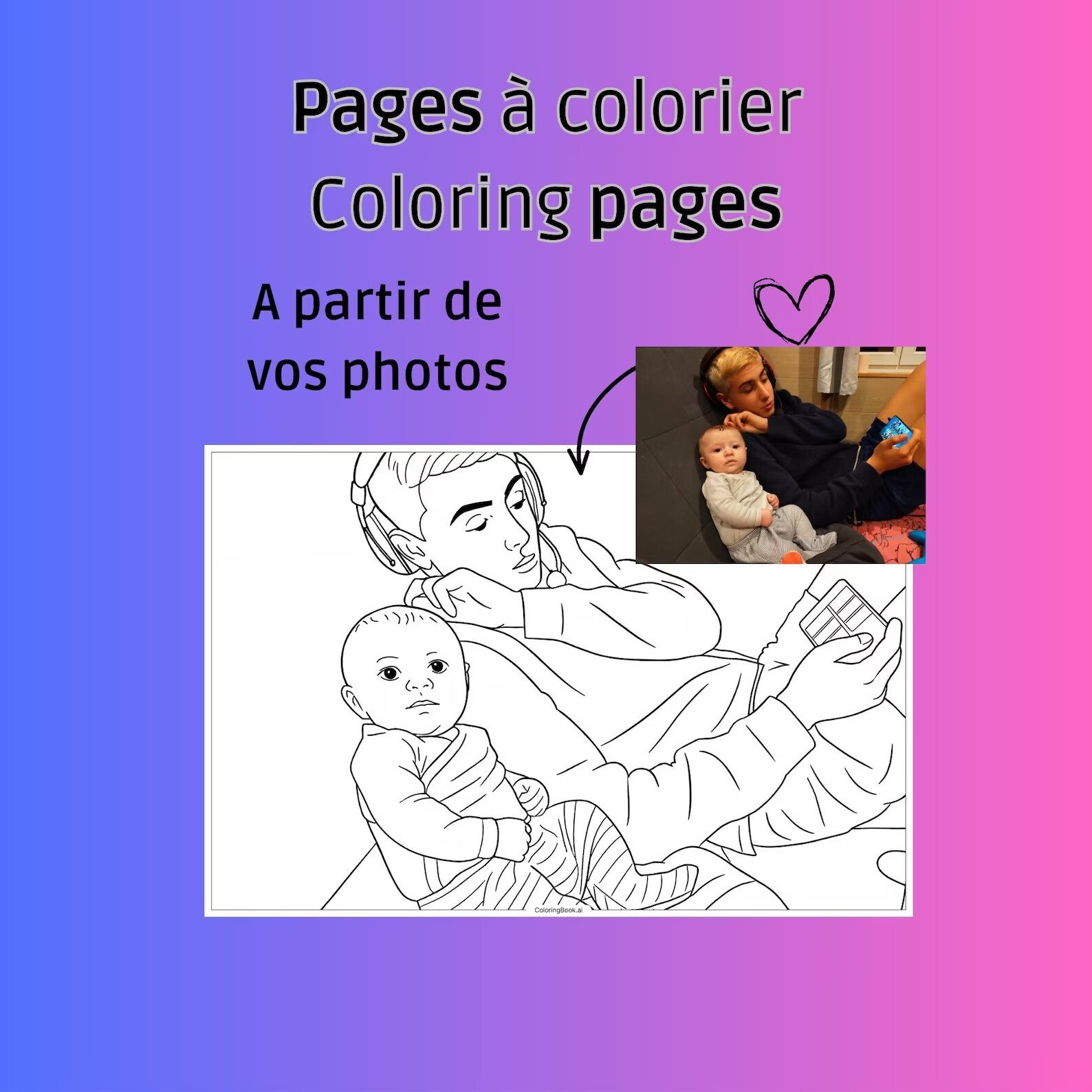 Pages de coloriage personnalisées, photo à colorier personnalisée **Page à colorier - téléchargement numérique **