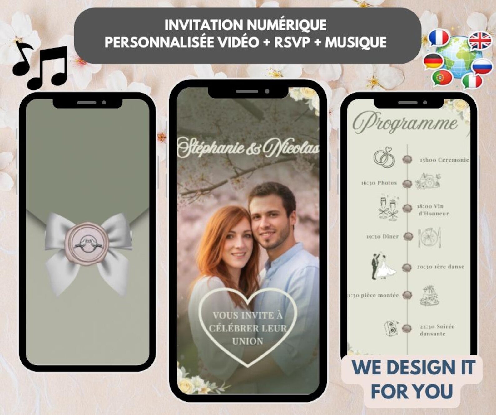 Invitation de Mariage Numérique Personnalisée – Faire-part électronique - Mini-Site Interactif avec Vidéo, Musique & RSVP en Ligne