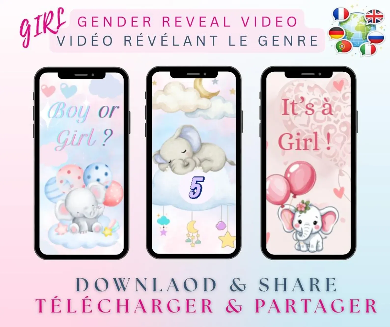 C’est une fille ! – Vidéo Révélation du Genre Bébé -Éléphant | Téléchargement Numérique Instantané | Format Mobile