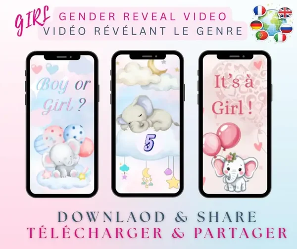 C’est une fille ! – Vidéo Révélation du Genre Bébé -Éléphant | Téléchargement Numérique Instantané | Format Mobile