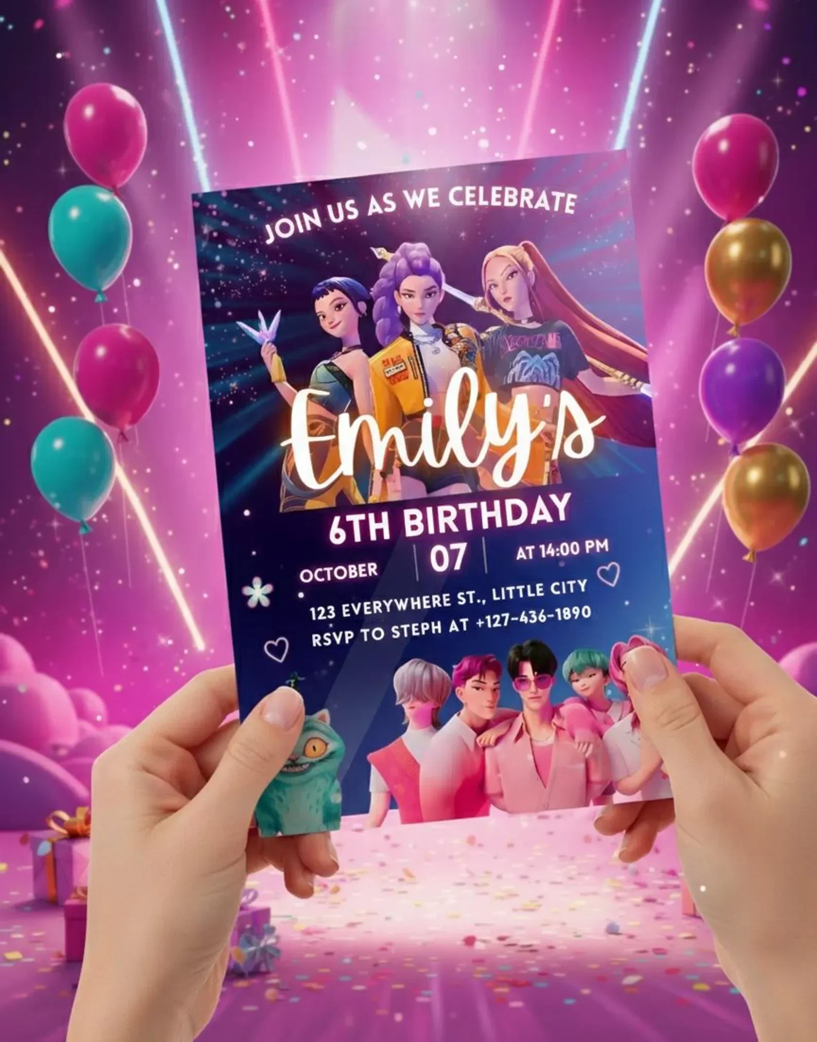 Invitation Anniversaire K-Pop Demon hunters | Modèle Canva Modifiable | Invitation Anniversaire | invitation Numérique