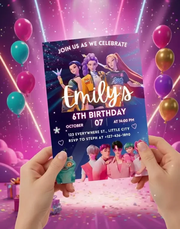 Invitation Anniversaire K-Pop Demon hunters | Modèle Canva Modifiable | Invitation Anniversaire | invitation Numérique