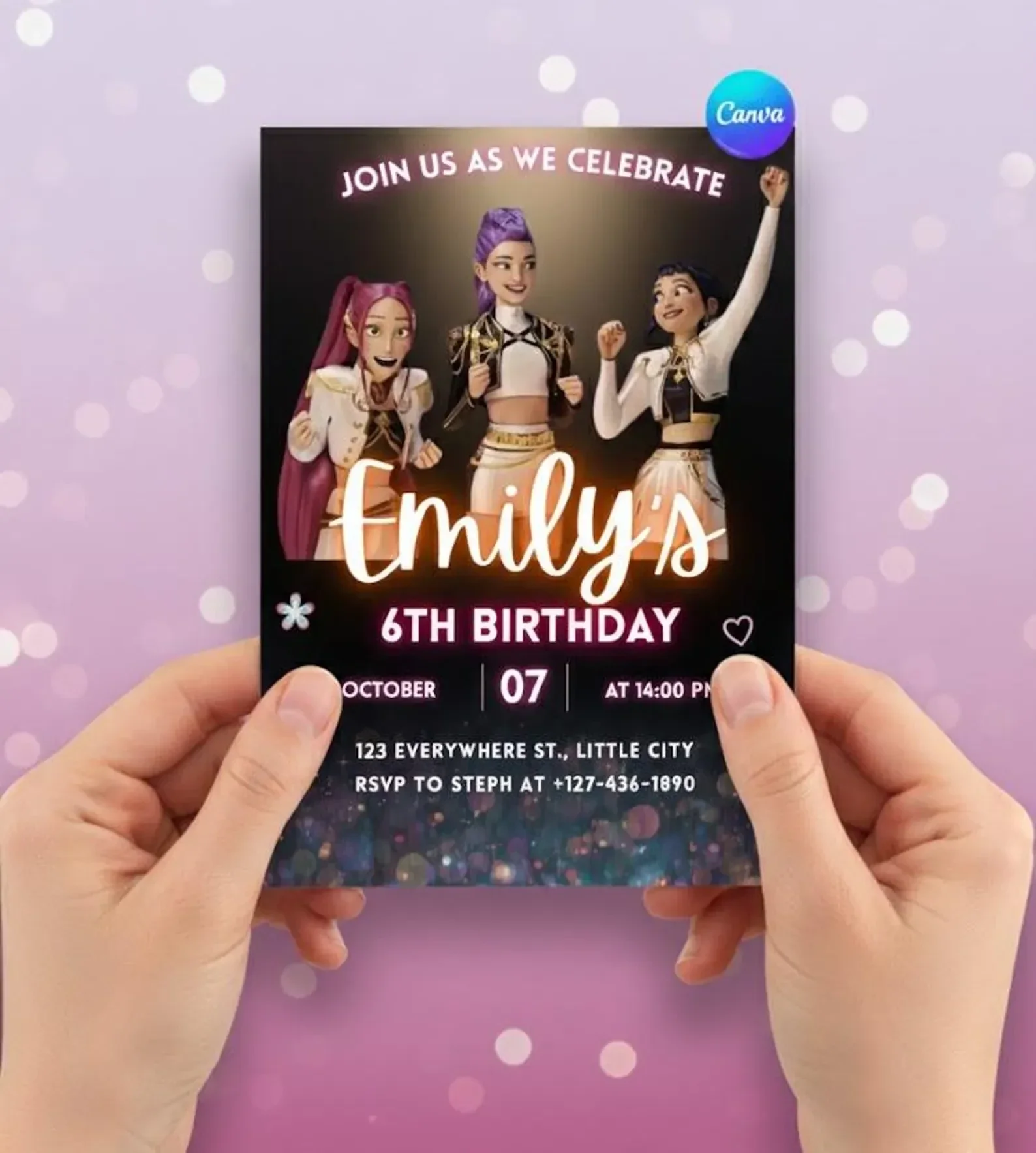 Invitation Anniversaire K-Pop Demon hunters | Modèle Canva Modifiable | Invitation Anniversaire | invitation Numérique