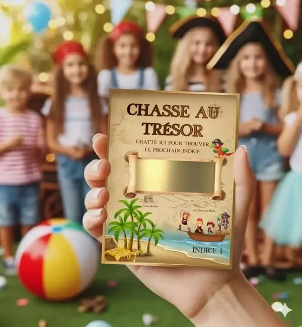 10 Cartes au Trésor à gratter Format A6 - Chasse au Trésor Enfant activité Maison ou Extérieur – Kit Personnalisable - Thème Pirate