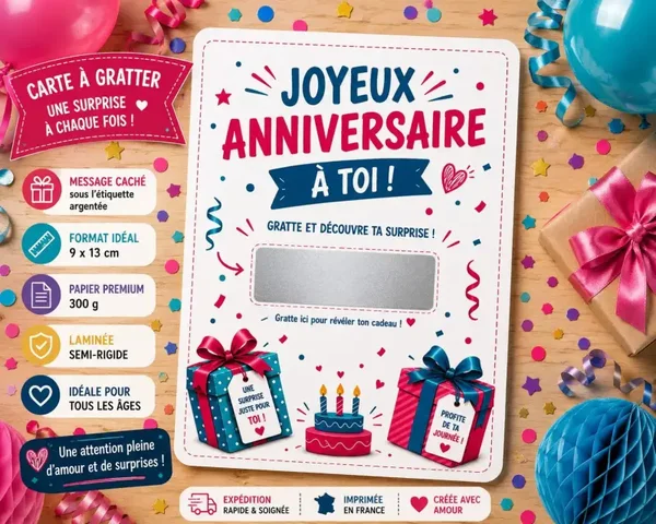 Carte à Gratter Joyeux anniversaire plastifiée message personnalisé | Ticket Surprise à Gratter | Carte Fête d'anniversaire Personnalisable
