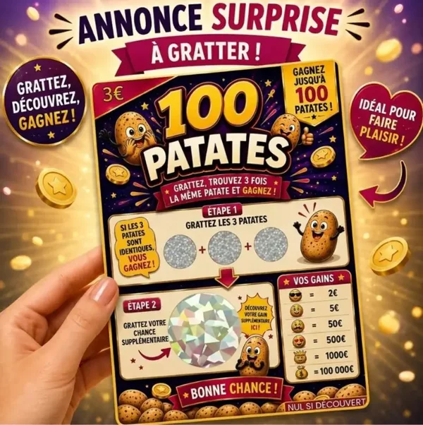 Ticket à gratter annonce grossesse 100 Patates message surprise personnalisé – Annonce originale à gratter