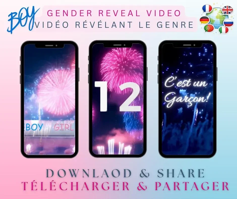 C’est un garçon !  Vidéo Révélation du Genre Bébé | Gender Reveal |Téléchargement Numérique Instantané | Format Mobile | Feu d'artifice