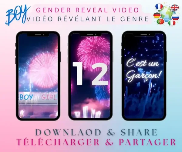 C’est un garçon !  Vidéo Révélation du Genre Bébé | Gender Reveal |Téléchargement Numérique Instantané | Format Mobile | Feu d'artifice