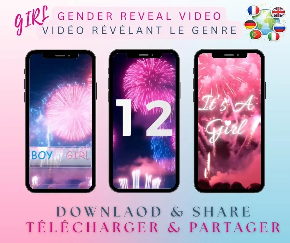 C’est une fille ! Vidéo Révélation du Genre Bébé | Téléchargement Numérique Instantané | Format Mobile | Gender Reveal | Feu d'artifice