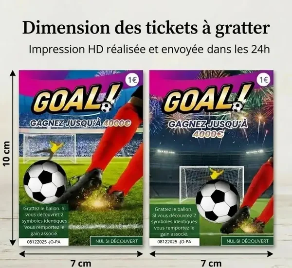 Ticket à gratter message personnalisé Goal - carte grattage thème football annonce surprise - ballon de foot à gratter