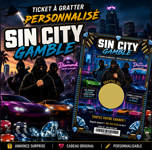 Ticket à gratter personnalisé « Sin City Gamble » – Demande originale, annonce surprise ou cadeau personnalisé