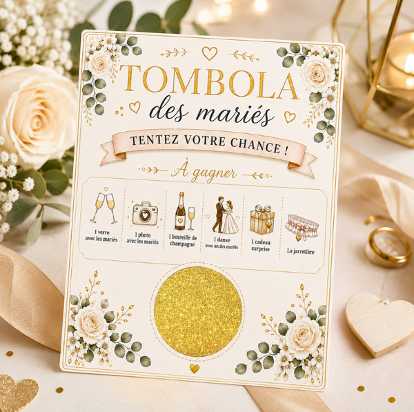 Tombola des mariés | Lot de Tickets à gratter mariage personnalisable | Jeu mariage | Cadeaux invités mariage