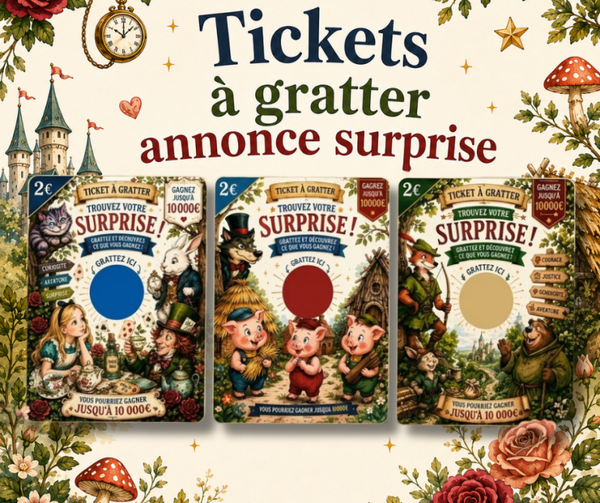 Ticket à gratter annonce grossesse, mariage, personnalisé Contes enchantés
